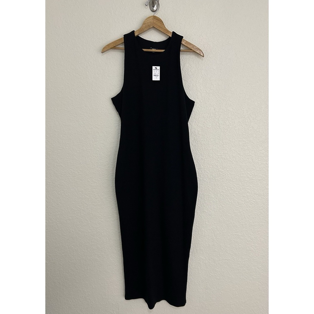 Express Ribbed Black Sleeveless Maxi Dress Size M Bodycon Fitted Capsule Stretch